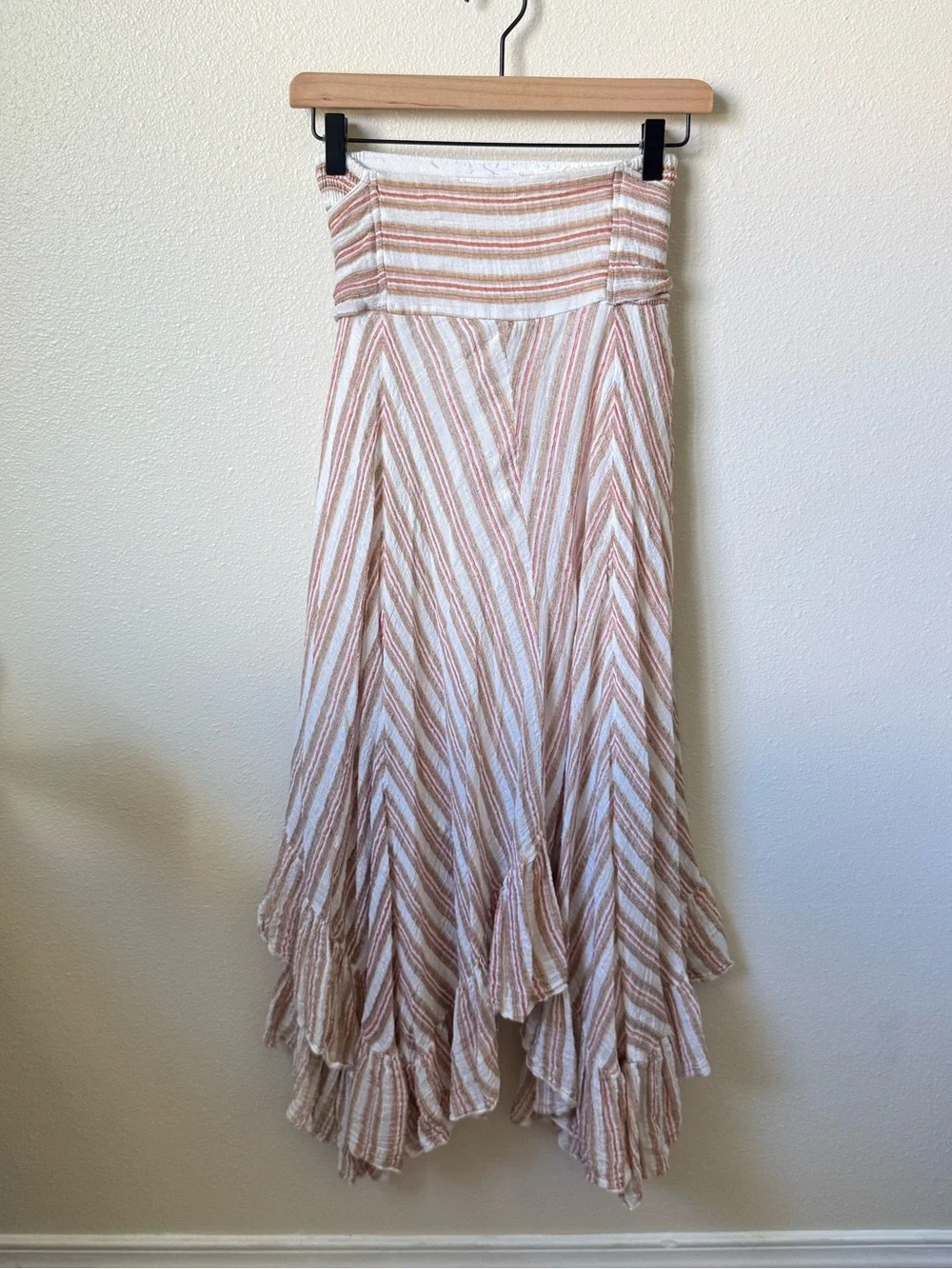 Free People One Striped Ruffle Hem Maxi Skirt